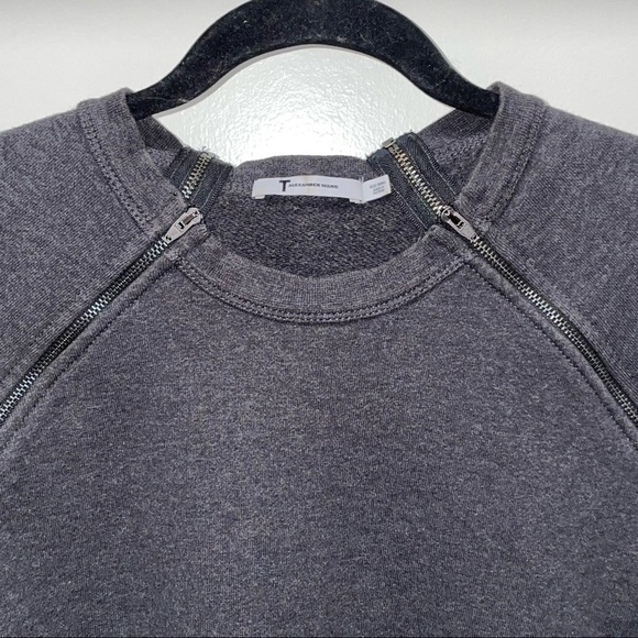 T by  Alexander Wang Dark Gray Shoulder Zip Fleece  Pullover/Sweater Size Small - Picture 3 of 8